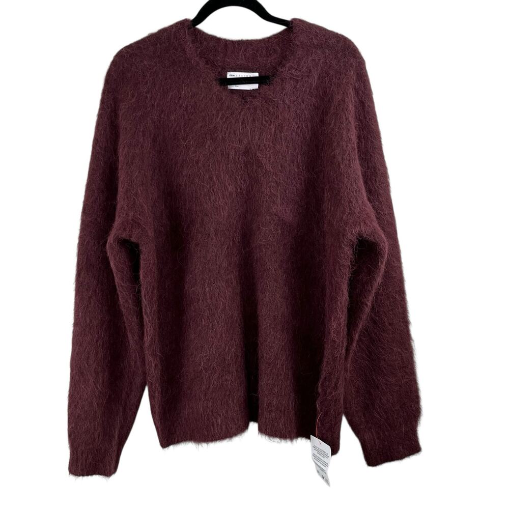 ASOS Brushed Oversized Alpaca Blend V-Neck Sweater Burgundy Plum NWT Medium